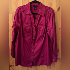 Lane Bryant Women's Dark Red Long Sleeve Heavyweight Button Up - Size 18